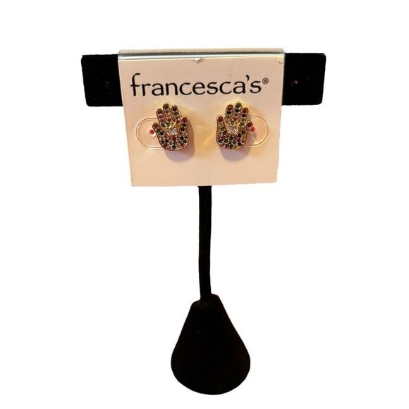 Francesca's Multicolor Pave Crystals Hamsa Earrings - Picture 1 of 6